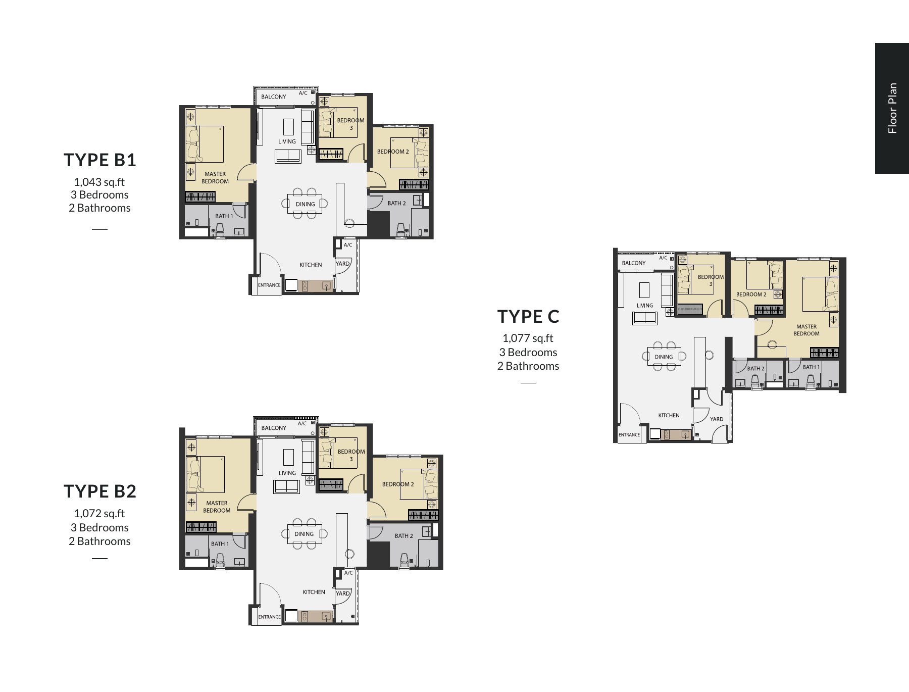 Aster Hill Type B1, B2 and C floor plans